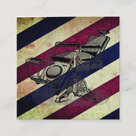 ヴィンテージの理髪店の椅子/理容師のストライプなマット スクエア名刺 (正面)