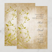 ヴィンテージの甘いつる植物の金IIの結婚式招待状 招待状 (正面/裏面)
