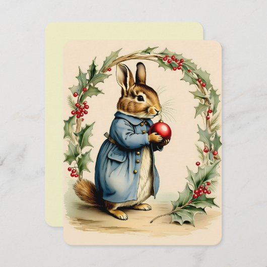 ヴィンテージの甘いバニー・クリスマス シーズンカード (正面/裏面)