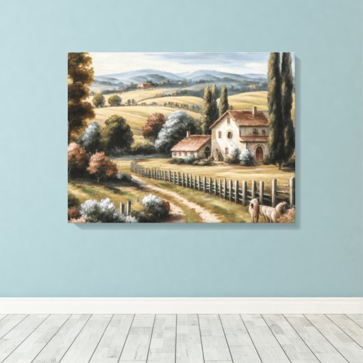 ヴィンテージの田舎の風景農家 キャンバスプリント (インサイチュ (ウッドフロア))