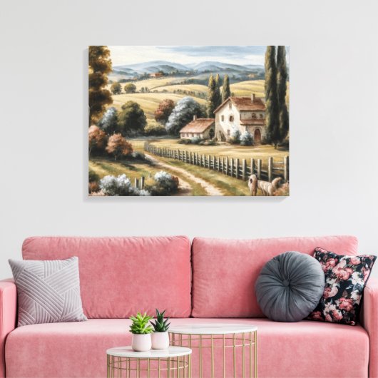 ヴィンテージの田舎の風景農家 キャンバスプリント (インサイチュ (リビング))