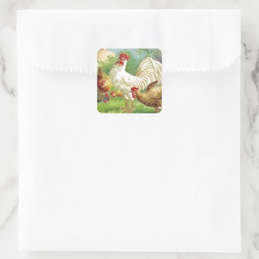 ヴィンテージの田舎の鶏と鶏 スクエアシール (バッグ)