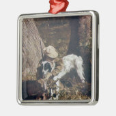 ヴィンテージの男の子および彼の猟犬 メタルオーナメント (左)