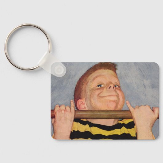 ヴィンテージの男の子のアップ、フィットネスとエクササイズ キーホルダー (裏面)