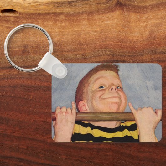 ヴィンテージの男の子のアップ、フィットネスとエクササイズ キーホルダー (裏面)