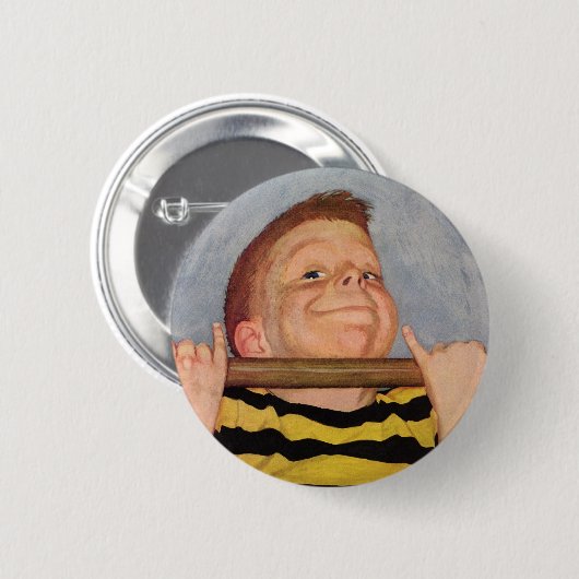 ヴィンテージの男の子のアップ、フィットネスとエクササイズ 缶バッジ (正面&裏面)