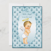 ヴィンテージの男の子の天使の青いバラのベビーシャワー 招待状 (正面)