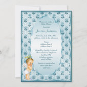ヴィンテージの男の子の天使の青いバラのベビーシャワー 招待状 (裏面)