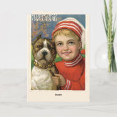 ヴィンテージの男の子及びピット・ブル犬のクリスマスカード シーズンカード (裏面)