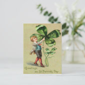ヴィンテージの男の子4の葉のクローバーのセントパトリックの日カード ポストカード (スタンド正面)