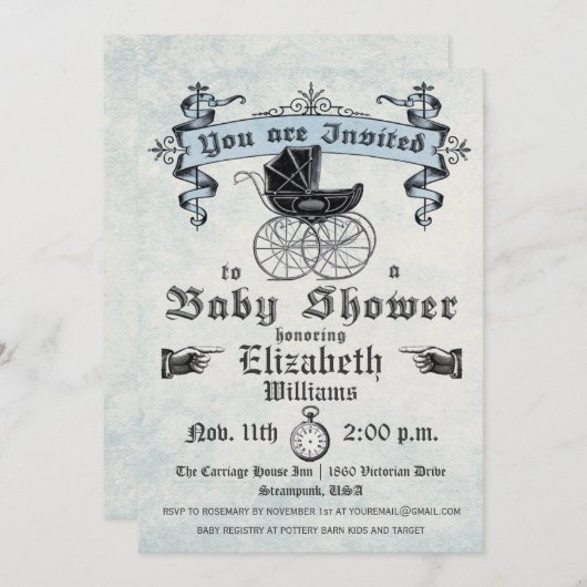 ヴィンテージの男の赤ちゃんのシャワーの招待状 招待状 (正面/裏面)