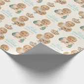 ヴィンテージの男の赤ちゃんのシャワーの王冠のパーソナライズなベージュ色 ラッピングペーパー (角)