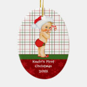 ヴィンテージの男の赤ちゃんの初めてのクリスマスのオーナメント セラミックオーナメント (裏面)