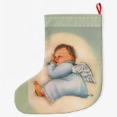 ヴィンテージの男の赤ちゃんの天使の初めてのクリスマス ラージクリスマスストッキング (裏面)