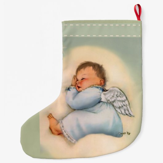 ヴィンテージの男の赤ちゃんの天使の初めてのクリスマス ラージクリスマスストッキング (裏面)