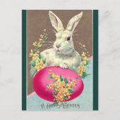 ヴィンテージの白いイースターバニーと明るいピンクの卵 ポストカード (正面)