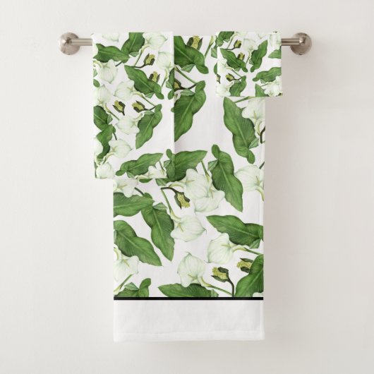 ヴィンテージの白いオランダカイウユリの花のBathタオルセット バスタオルセット (インサイチュ)