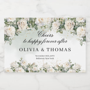 ヴィンテージの白いバラと緑の結婚葉 スパークリングワインラベル