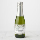 ヴィンテージの白いバラと緑の結婚葉 スパークリングワインラベル (正面)