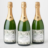 ヴィンテージの白いバラと緑の結婚葉 スパークリングワインラベル (ボトル)