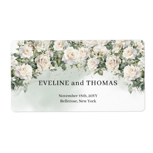 ヴィンテージの白いバラと緑の結婚葉 ラベル (正面)