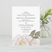 ヴィンテージの白いバラの植物の花の結婚式 招待状 (スタンド正面)