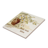 ヴィンテージの白いバラの水色の茶色の花瓶 タイル (側面)