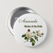 ヴィンテージの白いバラの花の母の花嫁 缶バッジ (正面&裏面)