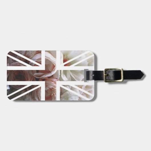 ヴィンテージの白いバラの英国国旗イギリス(イギリス)の旗 ラゲッジタグ (正面横)