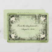 ヴィンテージの白いバラの黒いフレーム 招待状 (正面/裏面)