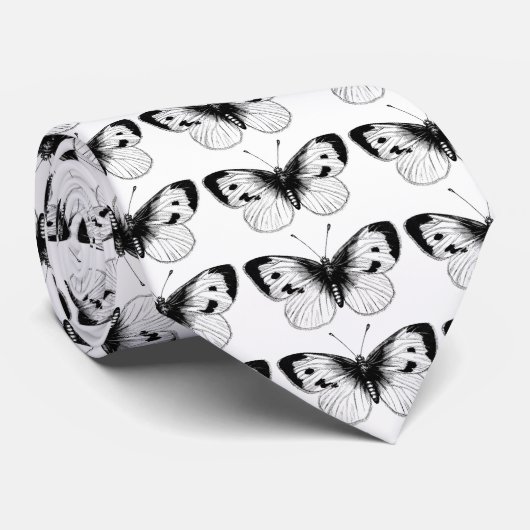 ヴィンテージの白いモンシロチョウのイラストレーション ネクタイ (ロール)