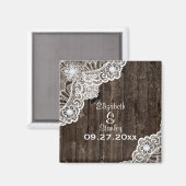 ヴィンテージの白いレース、古い木の結婚式 Save the Date マグネット (正面/裏面)