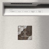 ヴィンテージの白いレース、古い木の結婚式 Save the Date マグネット (インサイチュ (食洗機))