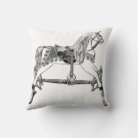 ヴィンテージの白い旧式な揺り木馬の枕黒 クッション (裏面)