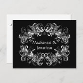 ヴィンテージの白い渦巻き黒の日付を保存 案内ポストカード (正面/裏面)