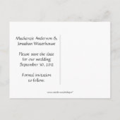 ヴィンテージの白い渦巻き黒の日付を保存 案内ポストカード (裏面)