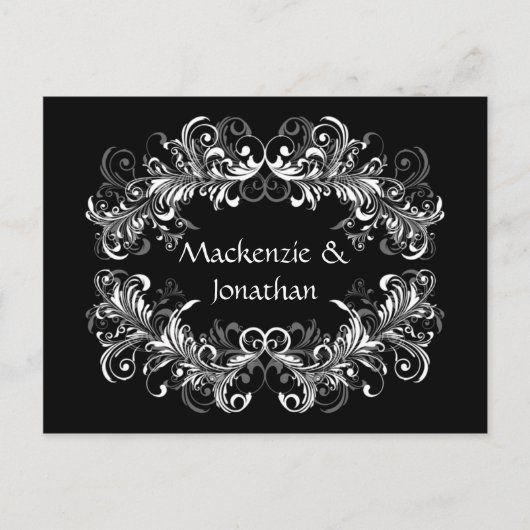 ヴィンテージの白い渦巻き黒の日付を保存 案内ポストカード (正面)