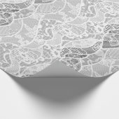 ヴィンテージの白い灰色の花のフランスのなレースパターン ラッピングペーパー (角)