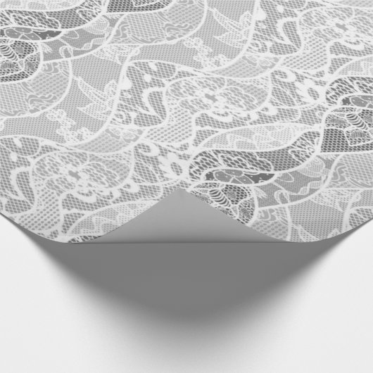 ヴィンテージの白い灰色の花のフランスのなレースパターン ラッピングペーパー (角)