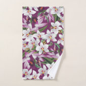 ヴィンテージの白い紫色の蘭の花のBathタオルセット バスタオルセット (ハンドタオル)