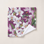 ヴィンテージの白い紫色の蘭の花のBathタオルセット バスタオルセット (ウォッシュタオル)