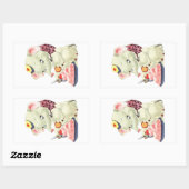 ヴィンテージの白い象がケーキのデザートを食べる レクタン 長方形シール (シート)