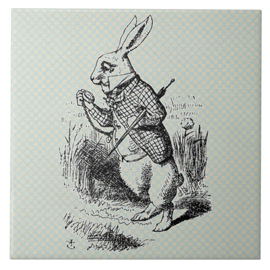 ヴィンテージの白うさぎ タイル (正面)