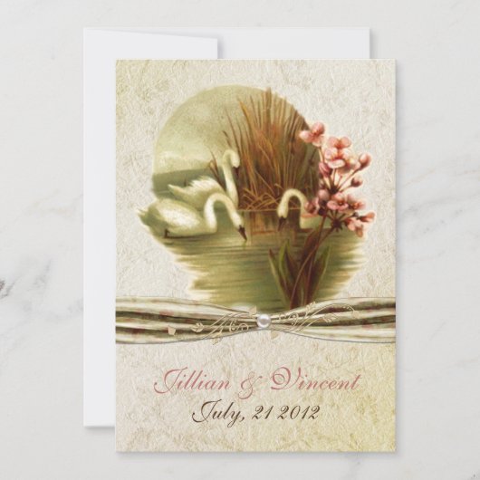 ヴィンテージの白鳥の結婚式招待状 招待状 (正面)