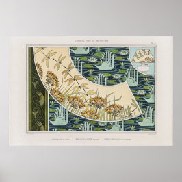 ヴィンテージの白鳥、睡蓮とトンボ ポスター