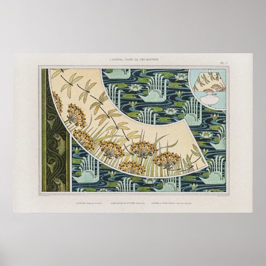 ヴィンテージの白鳥、睡蓮とトンボ ポスター (正面)