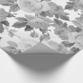 ヴィンテージの白黒のシックなバラの花柄パターン ラッピングペーパー (角)