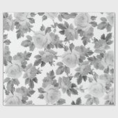 ヴィンテージの白黒のシックなバラの花柄パターン ラッピングペーパー (フラット)
