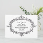 ヴィンテージの白黒のスクロール·エレガント招待状 招待状 (スタンド正面)