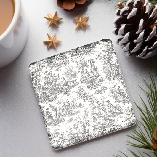 ヴィンテージの白黒のトワールデジュウパターン ストーンコースター